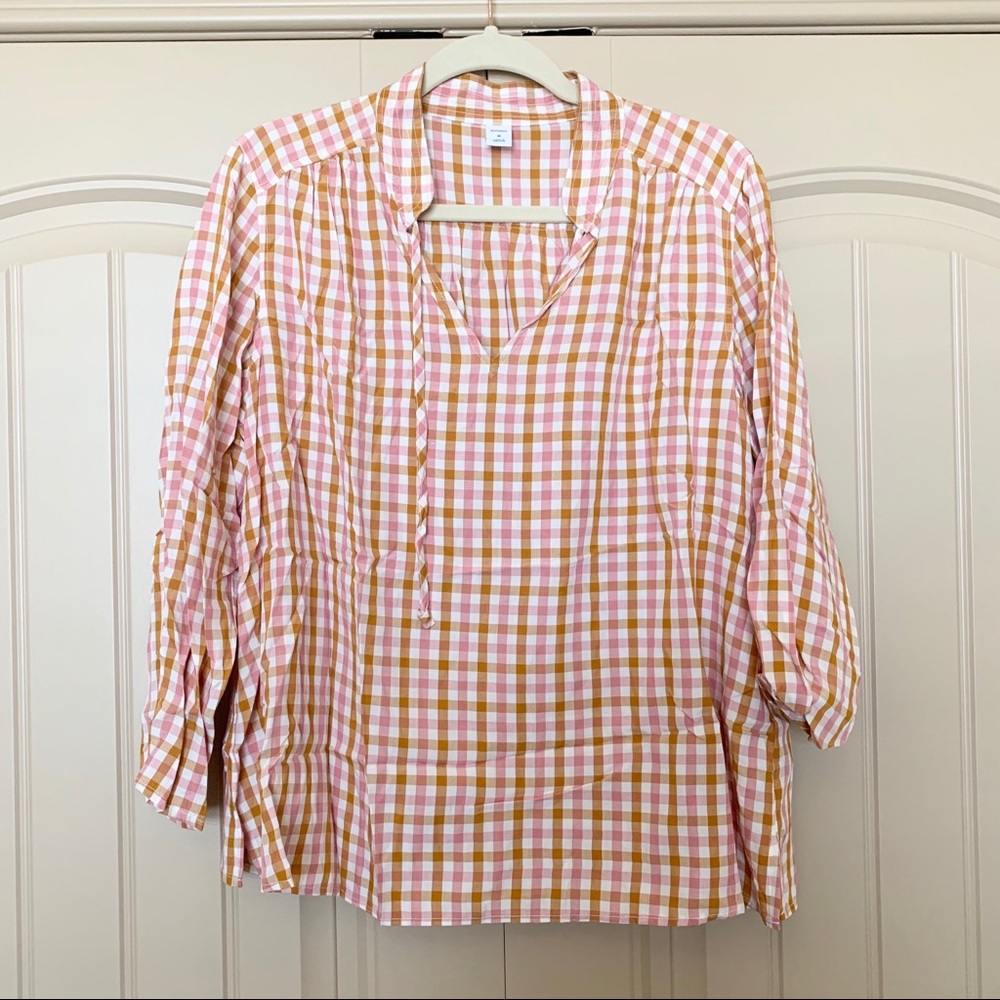 Old Navy Pink and Orange Plaid Blouse